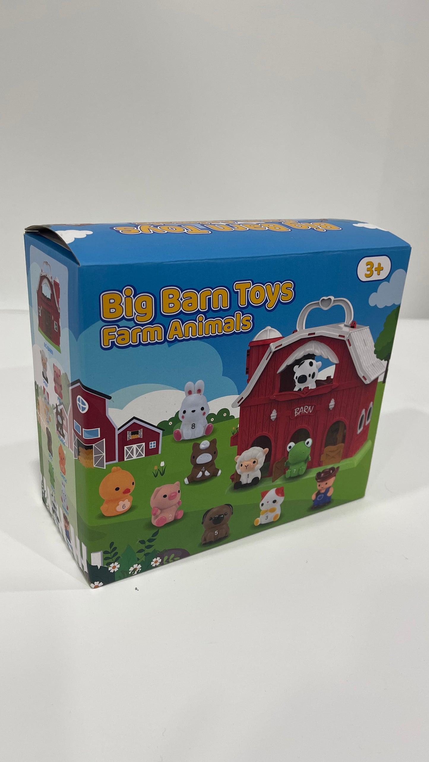 QIAHO Farm Animal Barn Toys Portable Doll House with Finger Puppets & DIY Stickers, Montessori Pretend Play Toy for Toddlers Birthday Gift