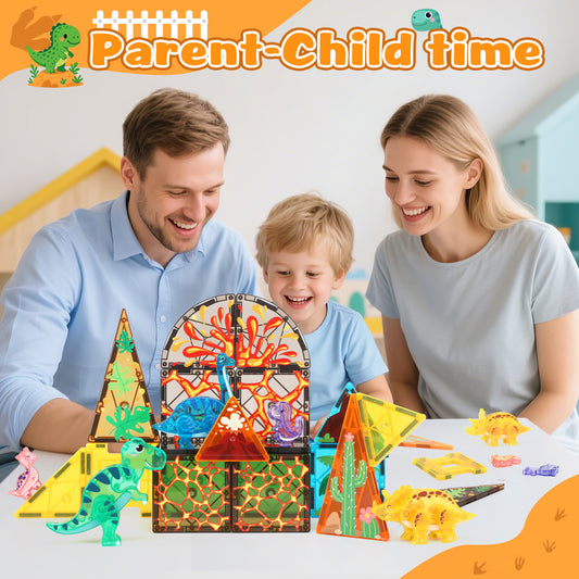 Magnetic Tiles for Kids Dinosaur Toys Building Blocks Dino World Magnetiles Toddler Toys STEM Learning Toy for Boys Girls