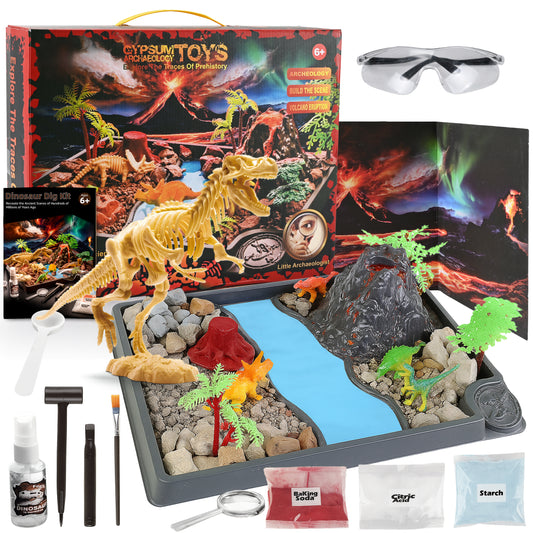 Dinosaur Dig Kit for Kids, Fossil Dino Excavation Kits with Volcano Eruption Experiment,STEM Science Kit Educational Toy Gift for Boys & Girls Ages 6+