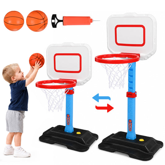 QIAHO Toddler Basketball Hoop, Adjustable Height Indoor Outdoor Mini Basketball Goal with 2 Balls & Pump, Poolside Backyard Sports Toy Gift for Boys Girls Ages 3-5