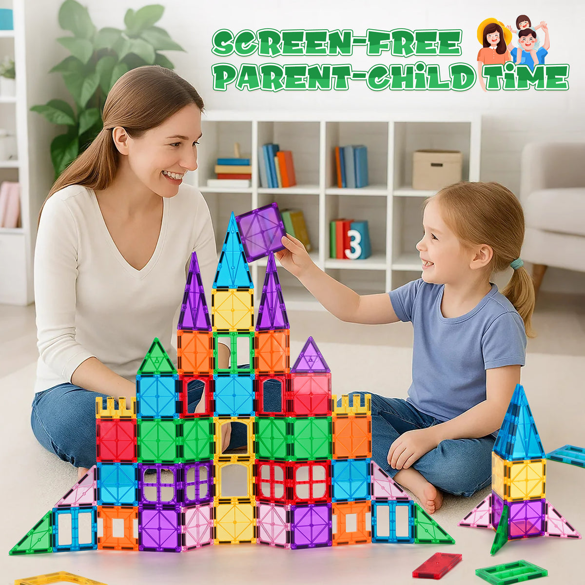 QIAHO Magnetic Tiles Toddler Toys 62 PCS Colorful Magnetiles Building Blocks STEM Toys for Boys & Girls Preschool Learning