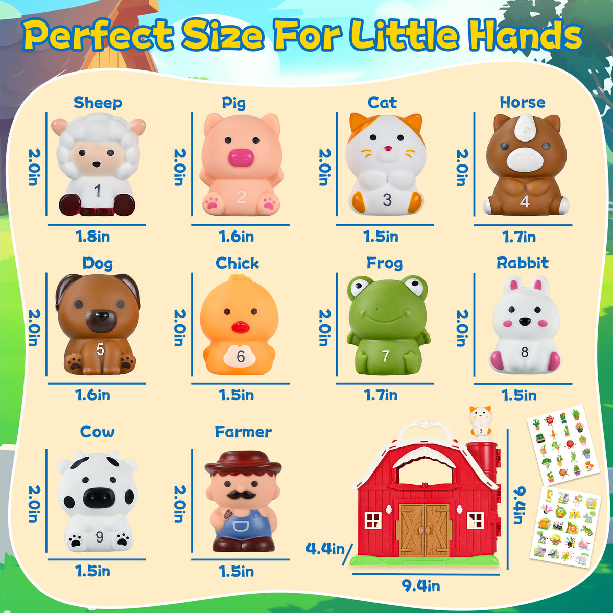 QIAHO Farm Animal Barn Toys Portable Doll House with Finger Puppets & DIY Stickers, Montessori Pretend Play Toy for Toddlers Birthday Gift