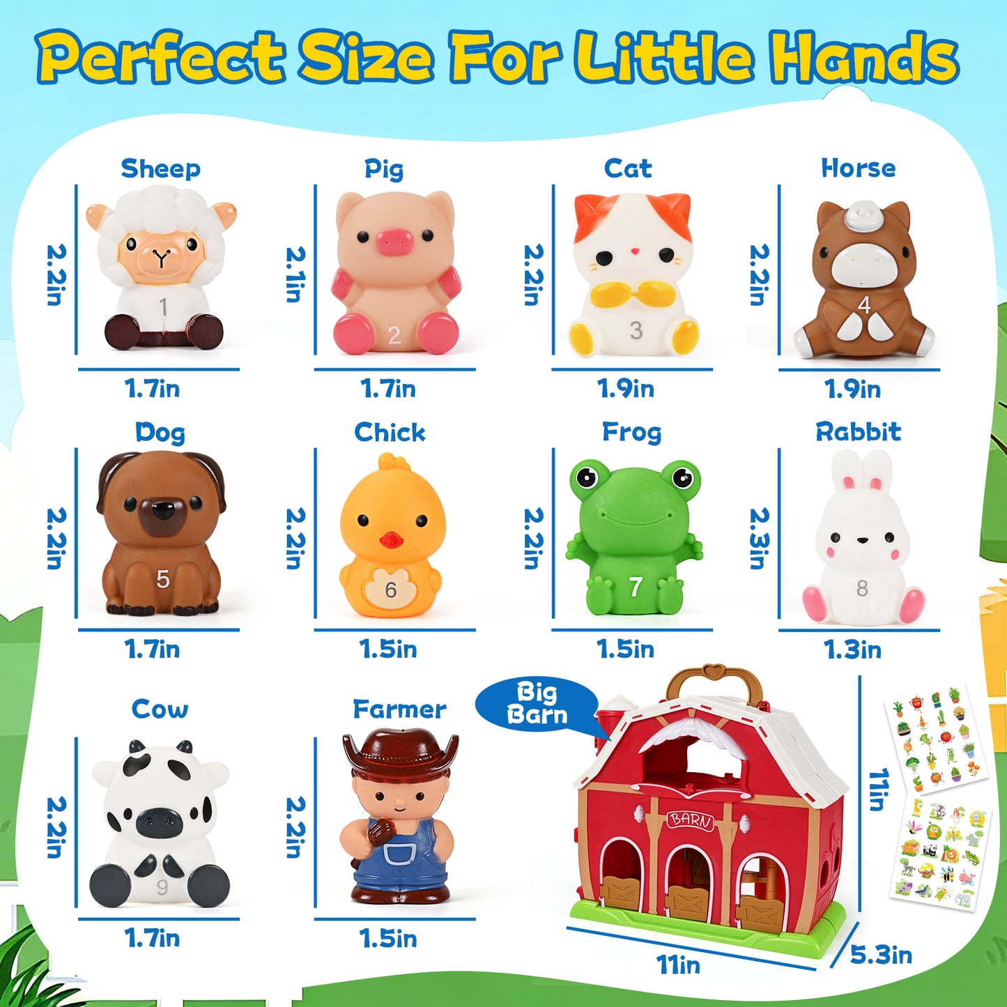 QIAHO Farm Animal Toys Take Along Barn Doll House Farm Playset for Toddlers Montessori Toys with Animals Finger Puppets 2 DIY Stickers Birthday Gift
