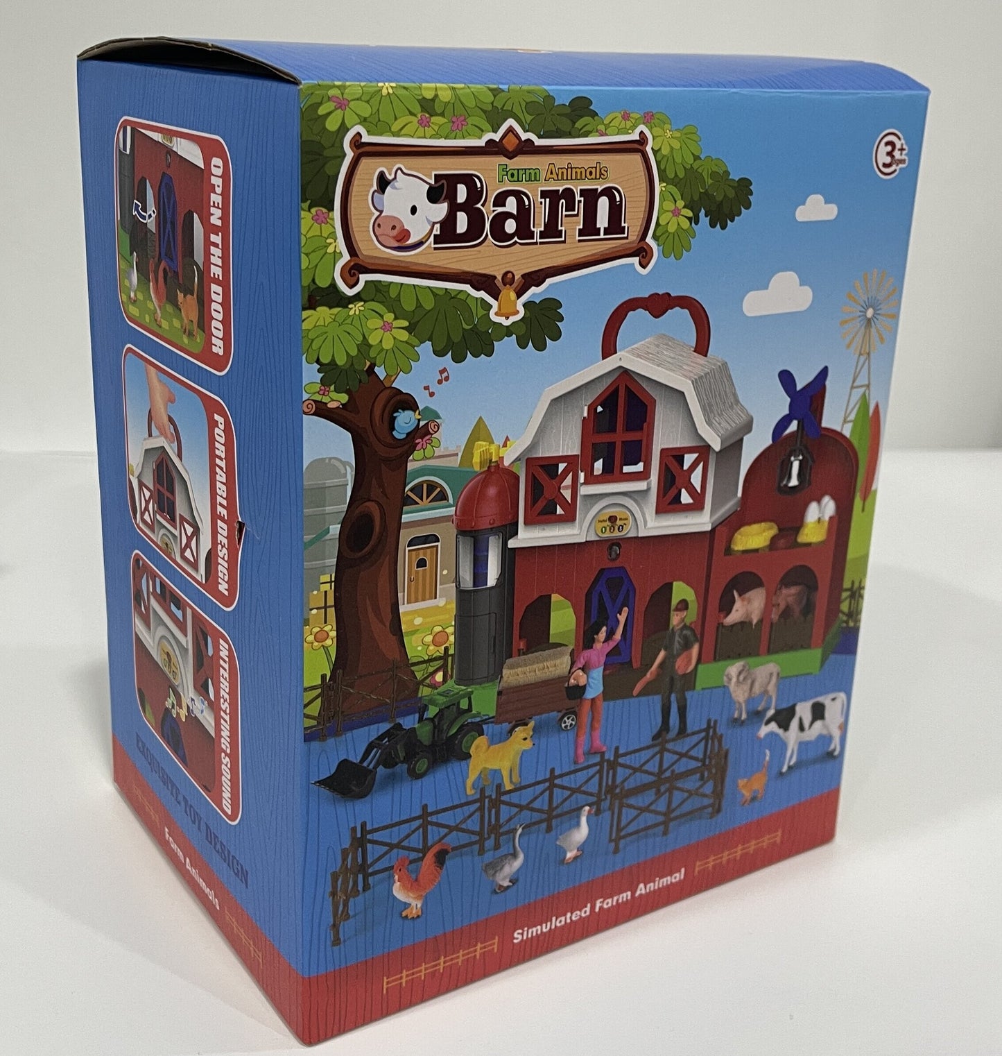 QIAHO Big Red Barn Farm Animal Toys with Sound Effects, 21 Pieces Take Along Farm Playset for Toddlers, Montessori Learning Toy with 10 Animal Figurines for Pretend Play