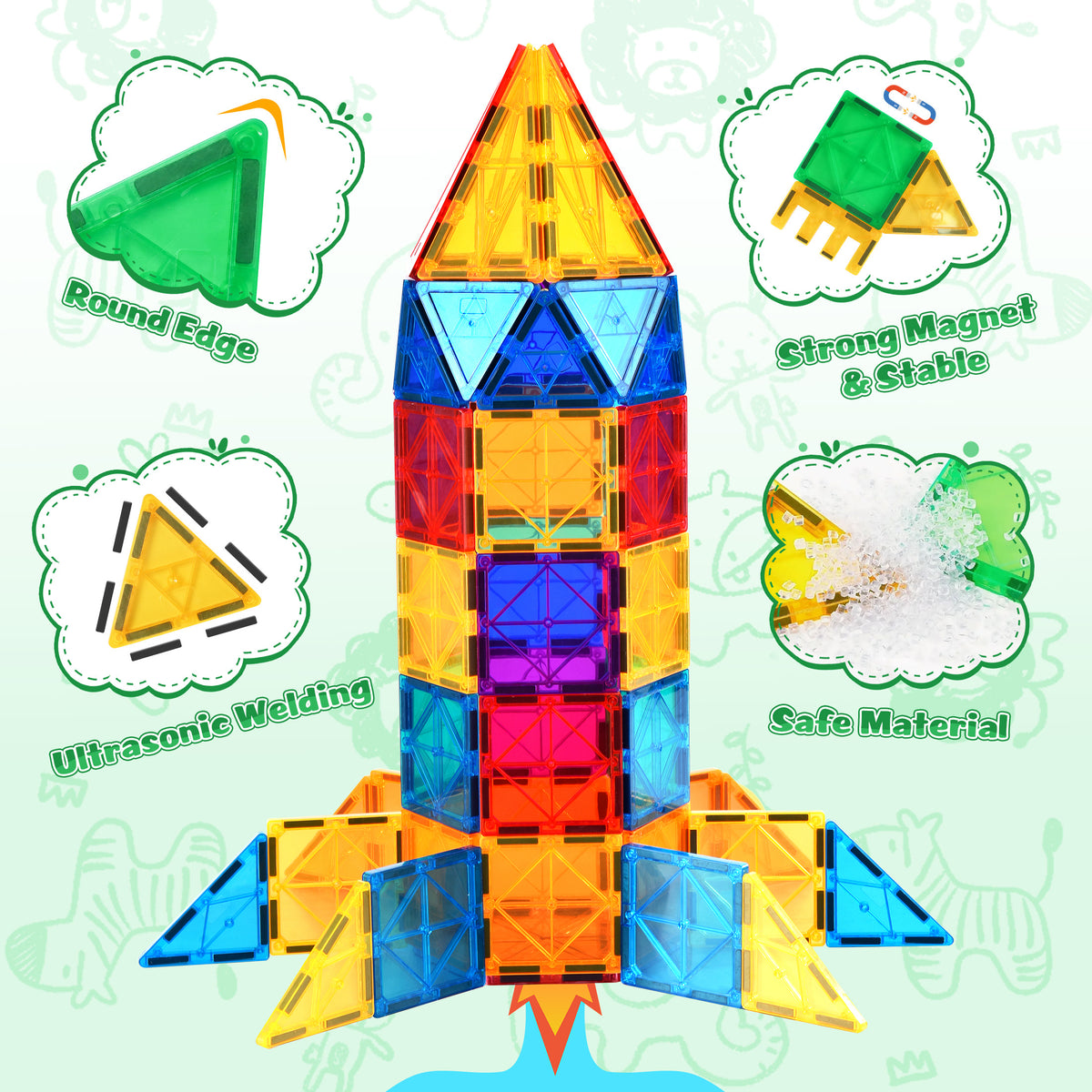 QIAHO Magnetic Tiles Toddler Toys 62 PCS Colorful Magnetiles Building Blocks STEM Toys for Boys & Girls Preschool Learning