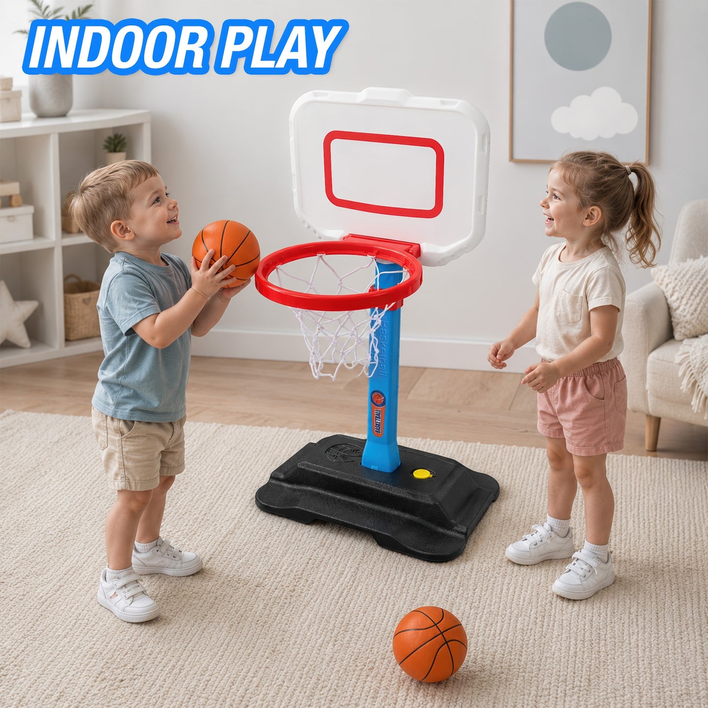 QIAHO Toddler Basketball Hoop, Adjustable Height Indoor Outdoor Mini Basketball Goal with 2 Balls & Pump, Poolside Backyard Sports Toy Gift for Boys Girls Ages 3-5