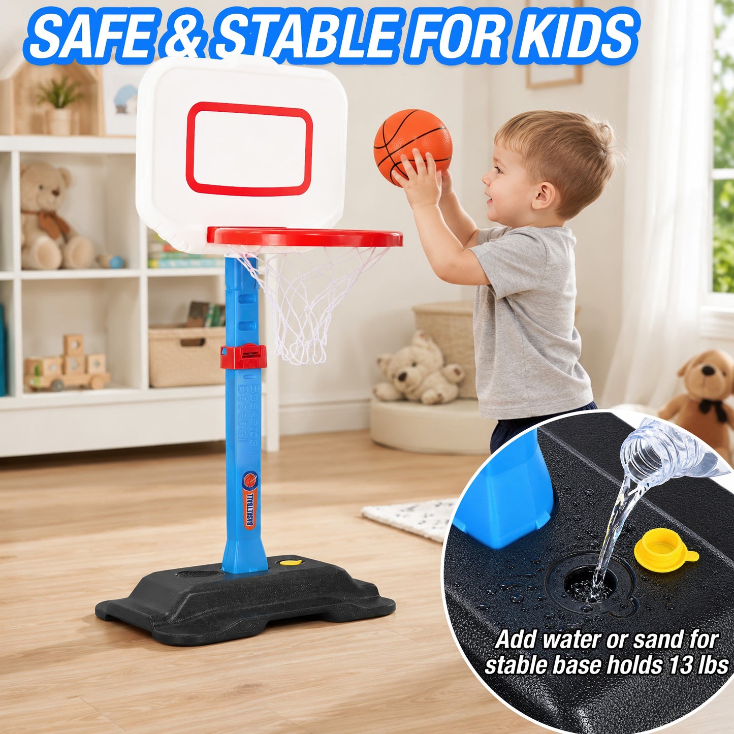 QIAHO Toddler Basketball Hoop, Adjustable Height Indoor Outdoor Mini Basketball Goal with 2 Balls & Pump, Poolside Backyard Sports Toy Gift for Boys Girls Ages 3-5