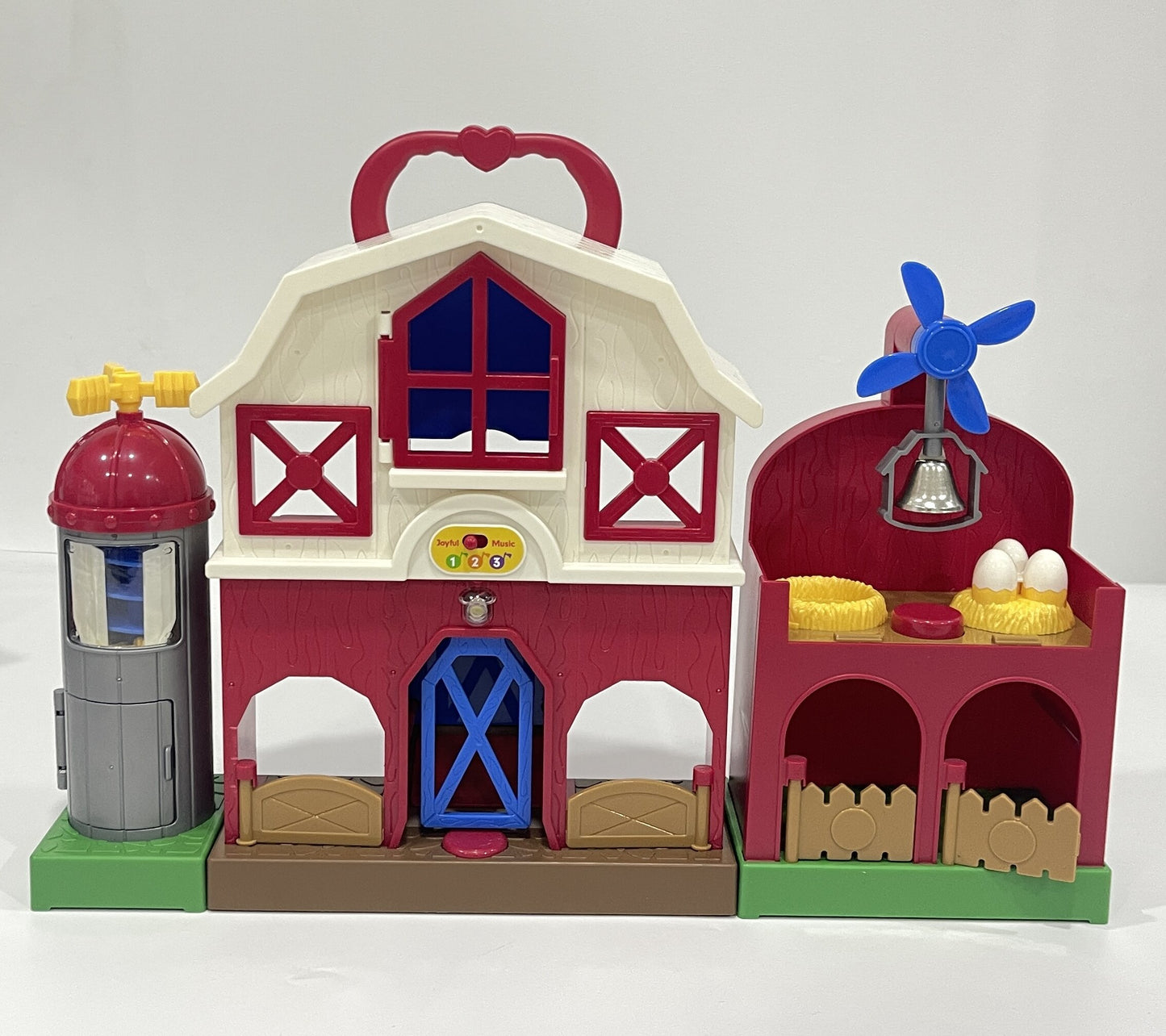 QIAHO Big Red Barn Farm Animal Toys with Sound Effects, 21 Pieces Take Along Farm Playset for Toddlers, Montessori Learning Toy with 10 Animal Figurines for Pretend Play