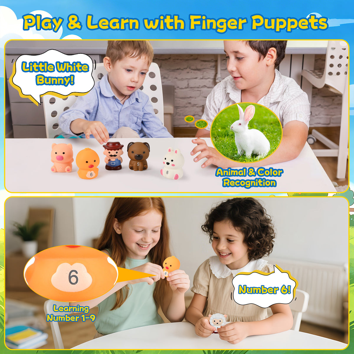 QIAHO Farm Animal Barn Toys Portable Doll House with Finger Puppets & DIY Stickers, Montessori Pretend Play Toy for Toddlers Birthday Gift