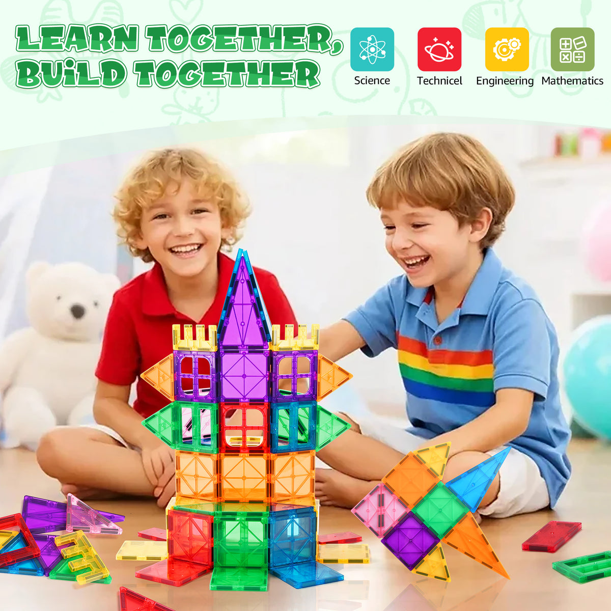 QIAHO Magnetic Tiles Toddler Toys 62 PCS Colorful Magnetiles Building Blocks STEM Toys for Boys & Girls Preschool Learning