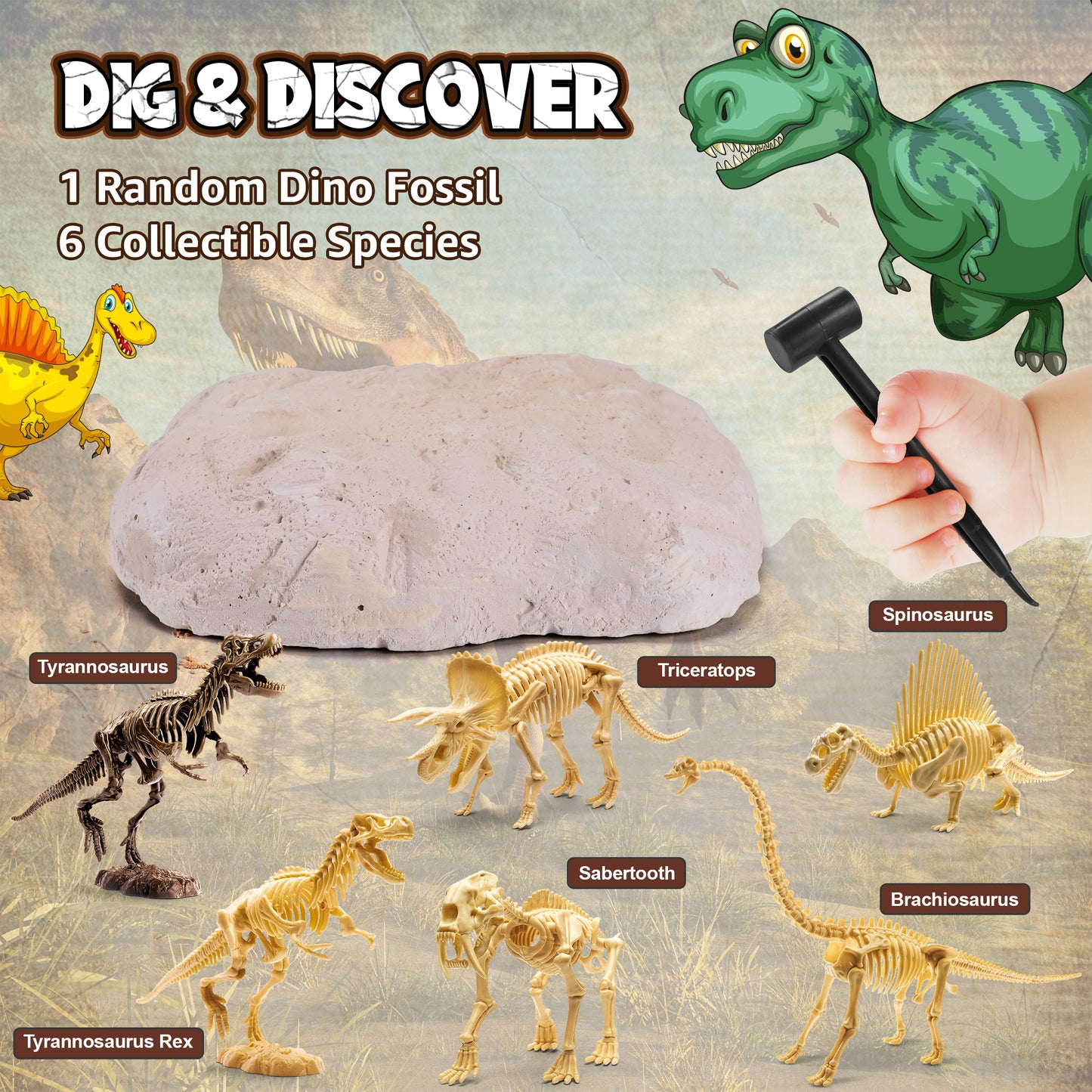 Dinosaur Dig Kit for Kids, Fossil Dino Excavation Kits with Volcano Eruption Experiment,STEM Science Kit Educational Toy Gift for Boys & Girls Ages 6+