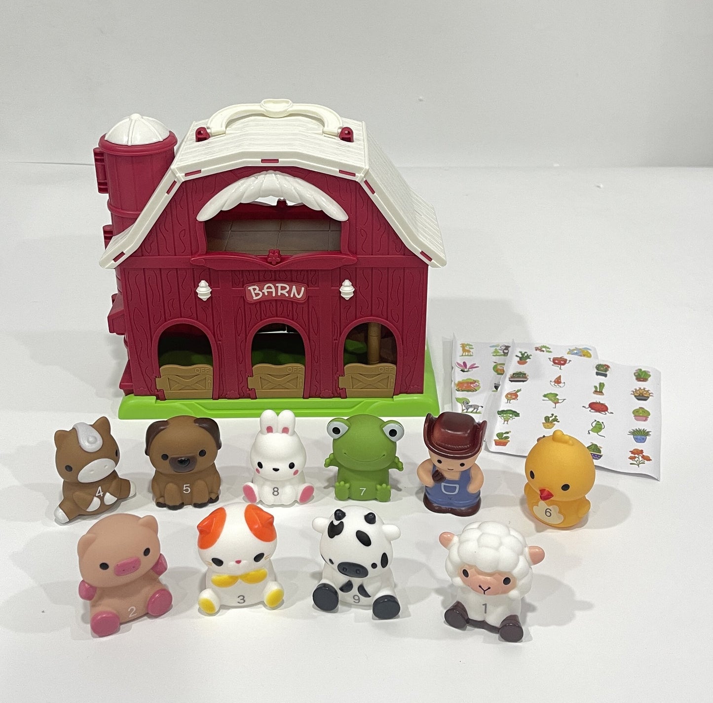 QIAHO Farm Animal Barn Toys Portable Doll House with Finger Puppets & DIY Stickers, Montessori Pretend Play Toy for Toddlers Birthday Gift