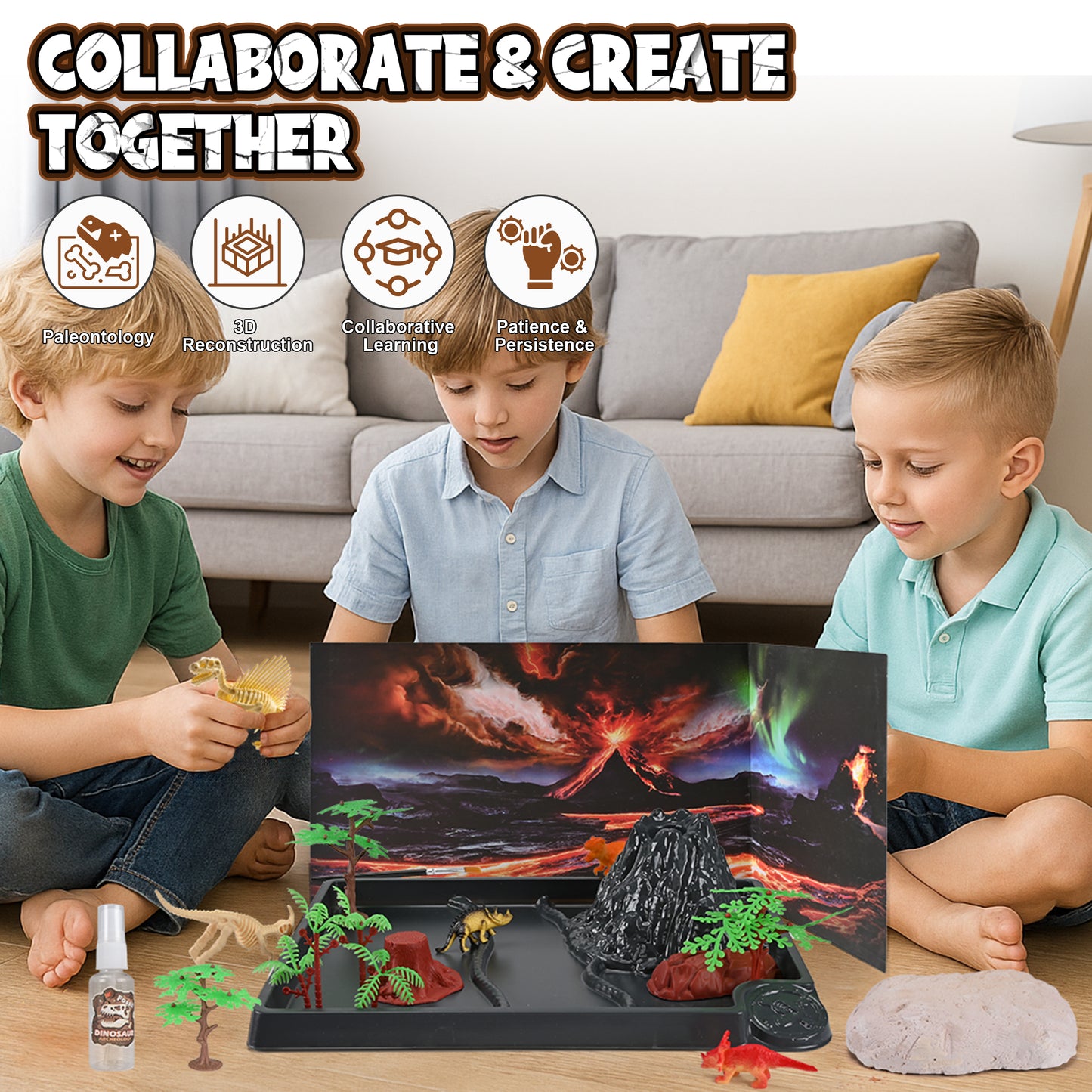 Dinosaur Dig Kit for Kids, Fossil Dino Excavation Kits with Volcano Eruption Experiment,STEM Science Kit Educational Toy Gift for Boys & Girls Ages 6+
