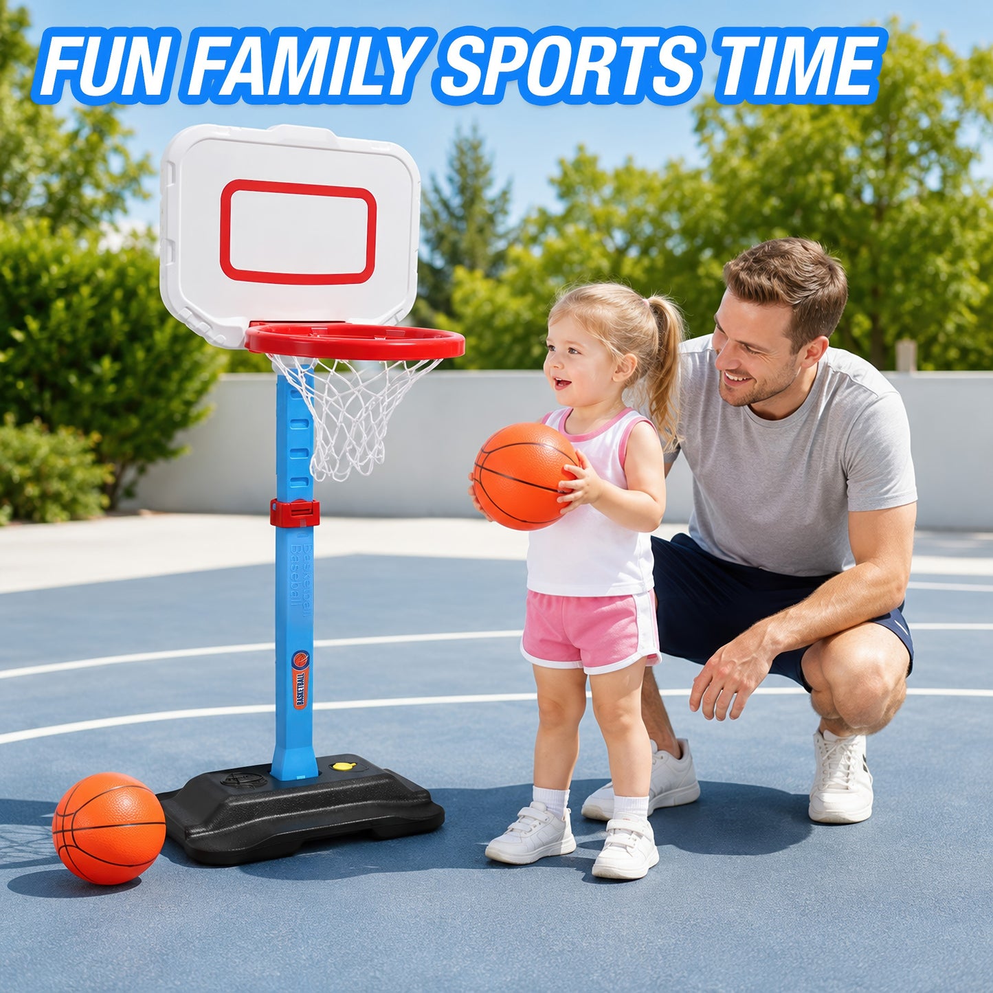 QIAHO Toddler Basketball Hoop, Adjustable Height Indoor Outdoor Mini Basketball Goal with 2 Balls & Pump, Poolside Backyard Sports Toy Gift for Boys Girls Ages 3-5