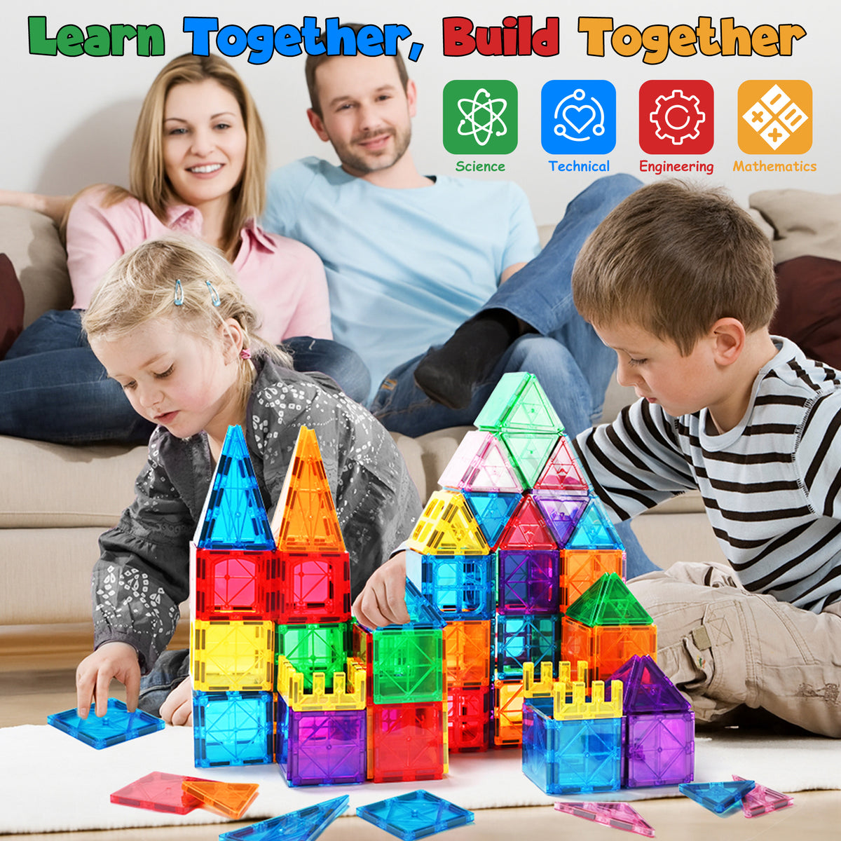 QIAHO Magnetic Tiles Toddler Toys 62 PCS Colorful Magnetiles Building Blocks STEM Toys for Boys & Girls Preschool Learning