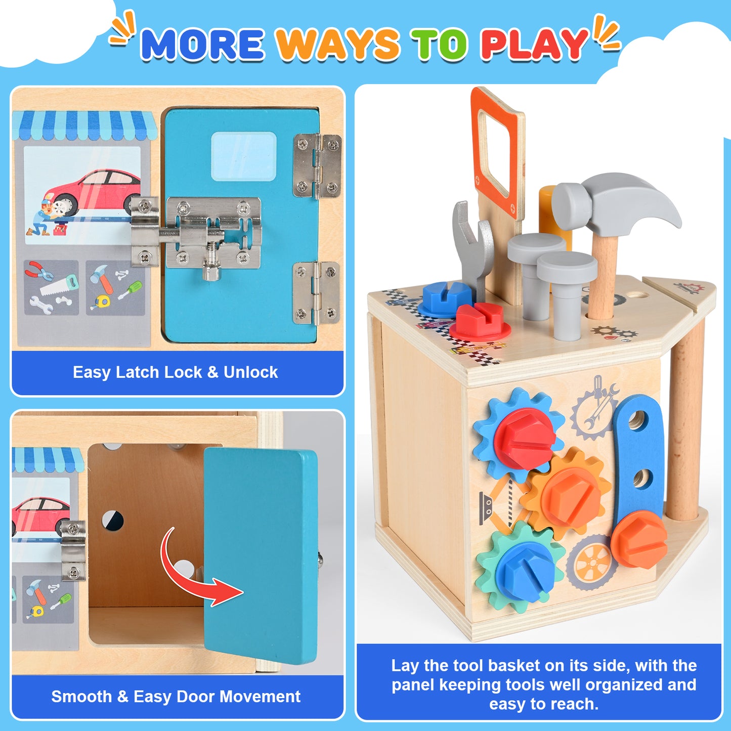 QIAHO Kids Tool Set, 34 Pcs Wooden Toddler Tool Box with Apron, Portable STEM Educational Pretend Play Construction Toys, Birthday Gift for for Boys Girls Ages 3-8