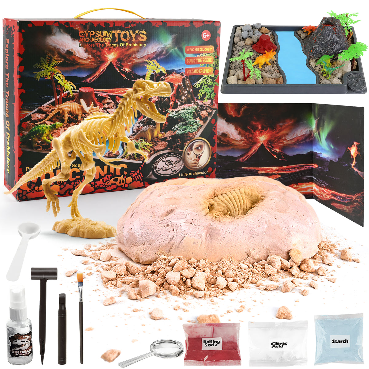 Dinosaur Dig Kit for Kids, Fossil Dino Excavation Kits with Volcano Eruption Experiment,STEM Science Kit Educational Toy Gift for Boys & Girls Ages 6+